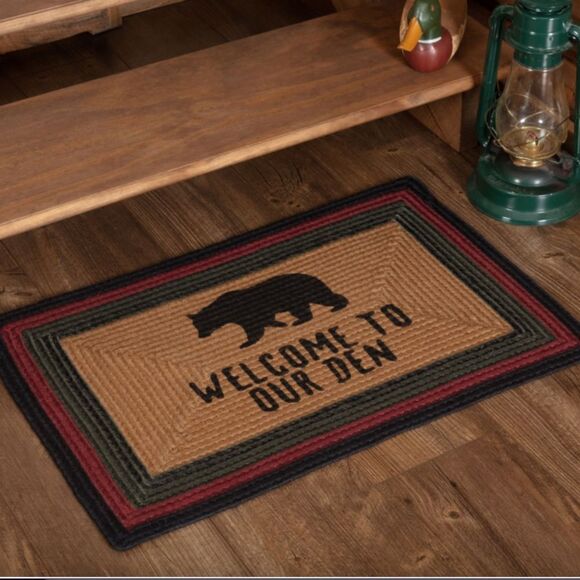 Black Bear Jute Braided Throw Rug 20x30 inch Country Cabin Lodge Stenciled - Picture 1 of 4